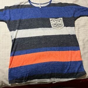 Vibrant Blue and Orange Striped Short Sleeve Tee